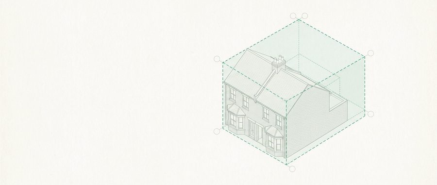 Diagram of a house inside a dashed envelope showing the limits permitted development allows